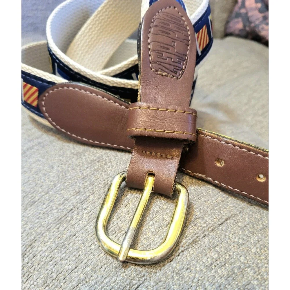 Men's Belt Zep Pro US Made Flags Navy Canvas Brass Buckle Dad Classic Size 42